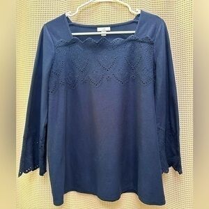 J. JILL Navy Blue Eyelet Top- Size Small